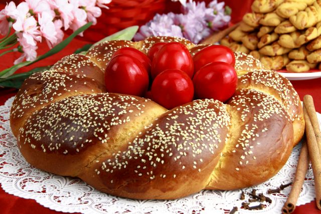 bigstock Easter sweet bread with red eg 42402787